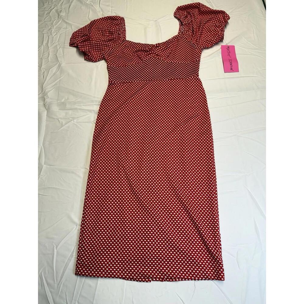 Throw Back Vintage Vibe Betsy Johnson Red Polka Dots Puff Sleeves Empire Waist